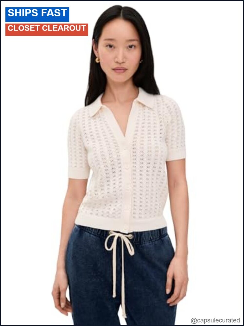 Piper Knit Pointelle Resort Shirt Relaxed Button Placket Short Sleeve